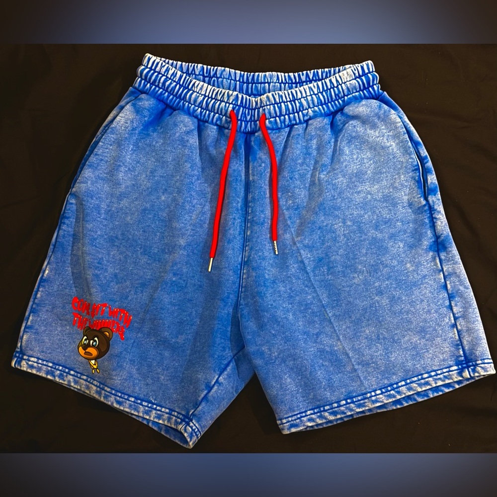 🏆THE WINNING TEAM🏆 blue/red stone wash designer sweat-shorts